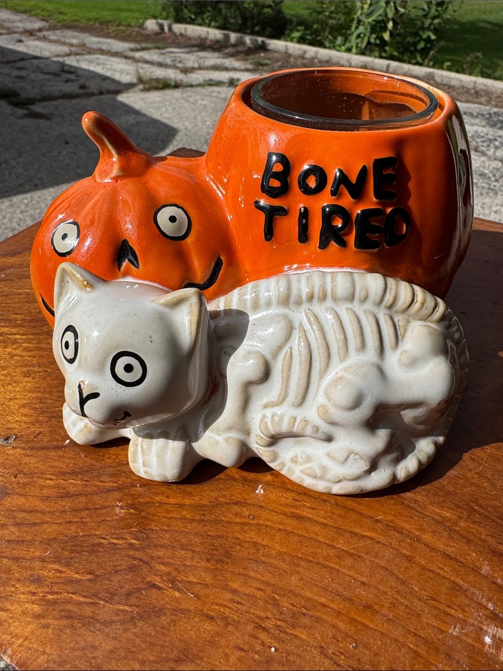Yankee Candle Orange Pumpkin and White Cat Ceramic Votive Holder